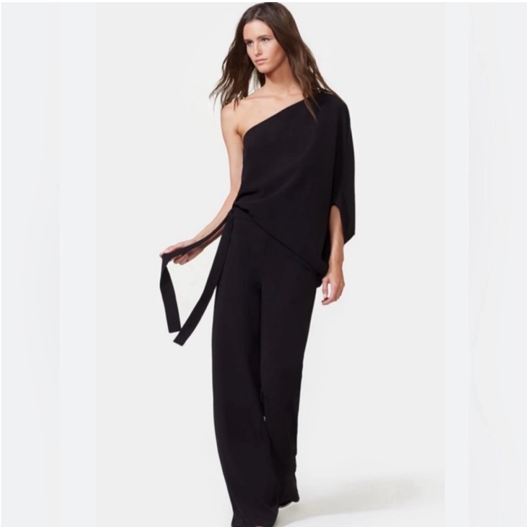 Halston Navy One-Shoulder Jumpsuit Size 2